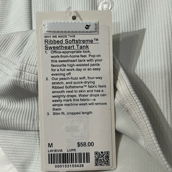 Ribbed Softstreme Sweatheart Tank White - Picture 2 of 4